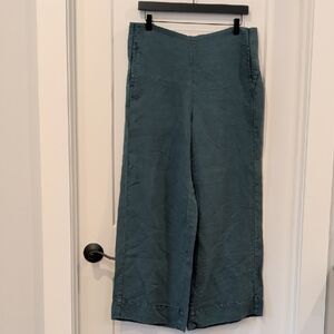 Teal Wide-Leg Linen Pants